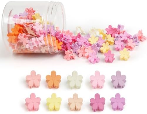 100Pcs Colorful Mini Flower Hair Clips Set, TEBIEKOY Small Hair Clips Mini Mouse Ear Hair Claw Clip Cute Jaw Clips Hair Pins Hair Barrettes Tiny Flower Hair Accessories for Women (Pink) by TEBIEKOY