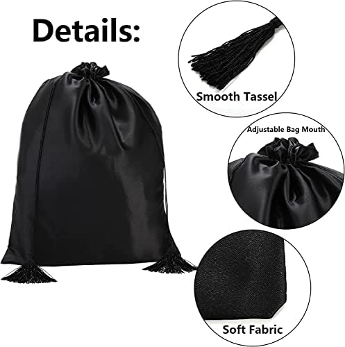 Youeon 16 Pcs Silk Satin Wig Bags 12"x16", Satin Black Gift & Travel Bag with Drawstring Tassel, Hair Bags for Packaging Wig, Bundles, Hair Extensions, Storage Sacks for Home, Salon, Travel - Image 3