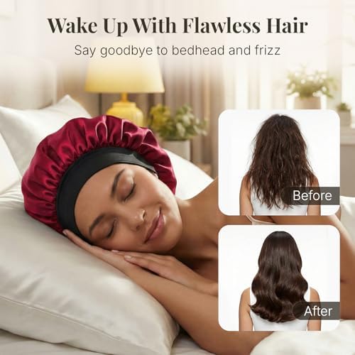 2PCS Silk Hair Bonnet for Sleeping Women - Satin Bonnet for Sleeping Double Layer Adjustable Sleep Cap for Curly Hair - Image 4