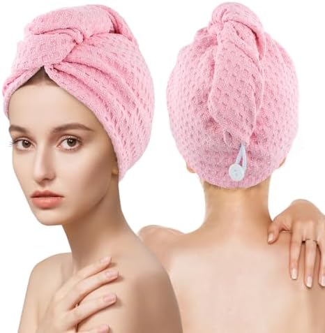MaopaoBeauty Microfiber Hair Towel - Waffle Drying Hair Wrap (2 Packs, 10.6x27.5inch, Pink) by BESTCHOICEFORYOU%EF%BC%81