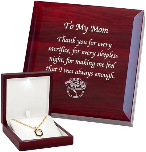 Necklace Box with LED Light – Small Jewelry Display Case for Bracelet, Earrings, or Chains – Luxury Lighted Wooden Presentation Box for Gifts, DIY Crafts (Custom Mom, 5 X 5 Inch) by COKOSBOX