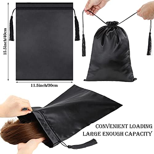 Shappy 4 Pieces Silk Satin Wig Bag Black Hair Bags with Drawstring Tassel Stuff Satin Black Gift Travel Storage for Packaging Bundles Extension Home Salon Travel - Image 2
