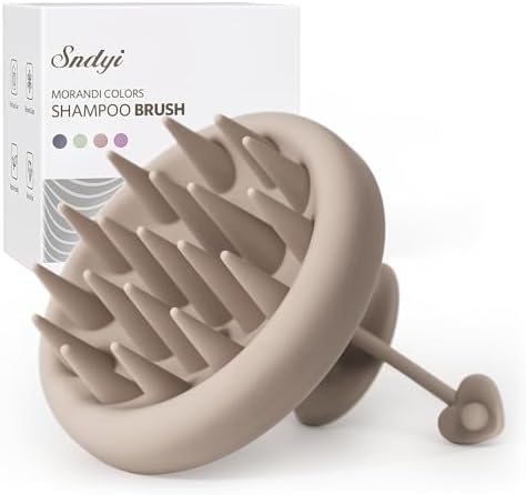 Sndyi Silicone Scalp Massager Shampoo Brush, Hair Scrubber with Soft Silicone Bristles, Scalp Scrubber/Exfoliator for Dandruff Removal, Wet Dry Scalp Brush for Hair Growth & Scalp Care, Khaki by Sndyi