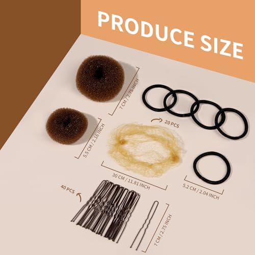 FANDAMEI 6 PCS Hair Bun Makers for Kids, 10 Invisible Bun Nets for Ballet Girls, 3PCS Extra Small 3PCS Small Donut Buns for Hair, Bun Makers Hair Nets for Buns with 5 Elastics 20 Pins (Light Brown) - Image 2