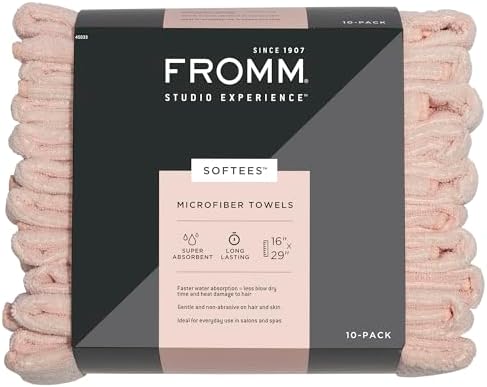 Fromm Softees Microfiber Salon Hair Towels for Hairstylists, Barbers, Spa, Gym in Light Pink, 16" by 29", 10 count Perfect Hair Care Towel for Drying Curly, Long, Wavy Hair by Fromm