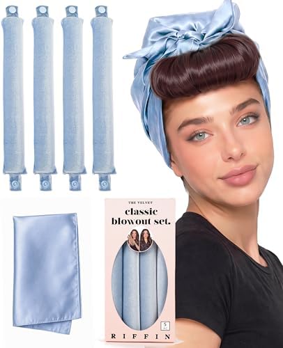 Classic Heatless Curls Overnight Rods - Upgraded Directional Grip Velvet No Heat Hair Curlers to Sleep Hair Rollers Flexible Curling Rods Set for Long Thicker Hair, Full Coverage Larger Silk Scarf by RIFFIN