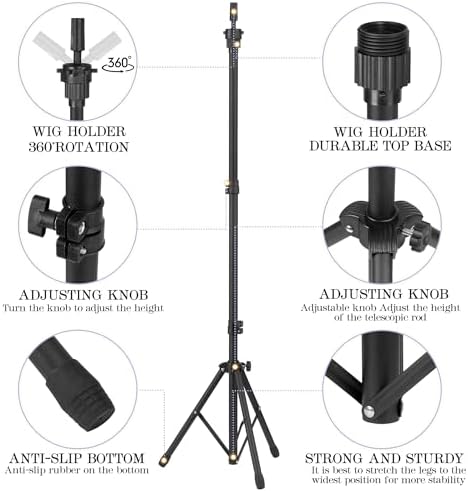 Auroras Wig Stand Tripod, Adjustable 34.64-51.48 Inch - Image 5