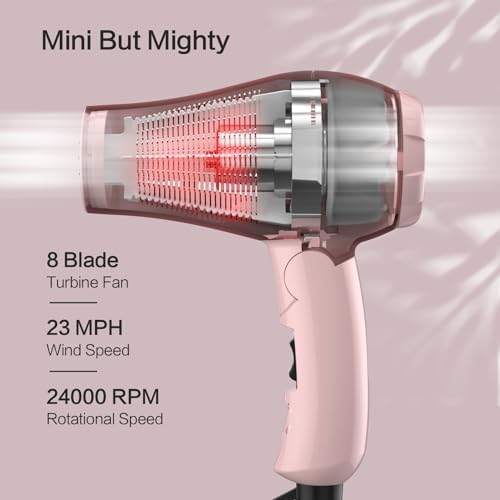 Foldable Travel Hair Dreyr Mini:Dual Voltage Small Lightweight Blow Dryer for International Travel,1200w Compact Hairdryer with Concentrator and Travel Bag(Light Pink) - Image 4