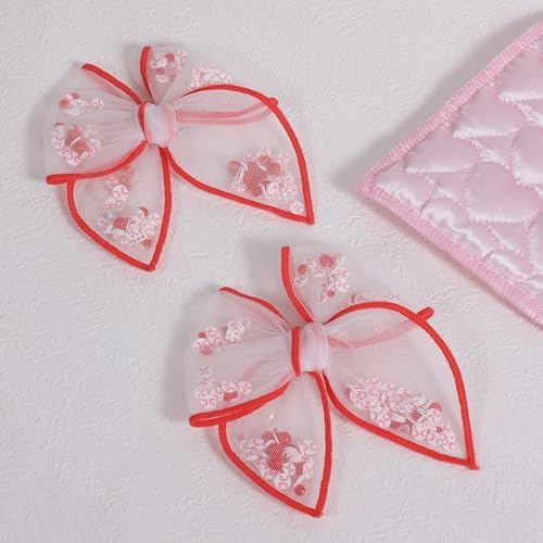 Baseball Mesh Tulle Bow Hair Clips for Cheerleader Girls Women,4 Inch White Softball Shaker Fable Bow Alligator Barrettes,Game Day School Sport Season Hair Accessory Player Gift - Image 2