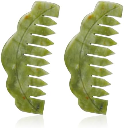 Geiserailie 2 Pcs Jade Combs Gua Sha Stone Scalp Massage Tool by Geiserailie