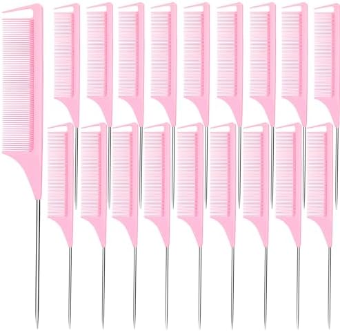 Rat Tail Combs 20 PCS, Parting Combs for Braiding Hair Carbon fiber heat-resistant anti-static,for Sectioning, Parting, Styling Hairs (Pink) by Rabetly