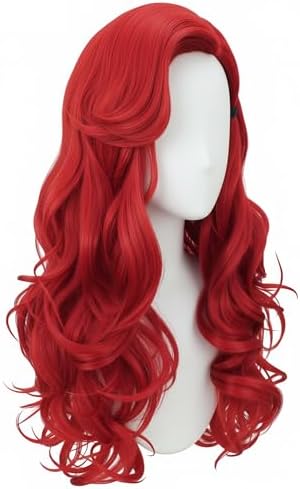 Red Mermaid Wig for Kids Girls Red Long Curly Wig Halloween Cosplay Wigs (Dark Red) - Image 4