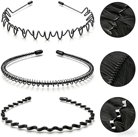 Metal Headband for Men, Non Slip Wave Hair Band, Zig Zag 3 Pcs by KELUBATUbrand