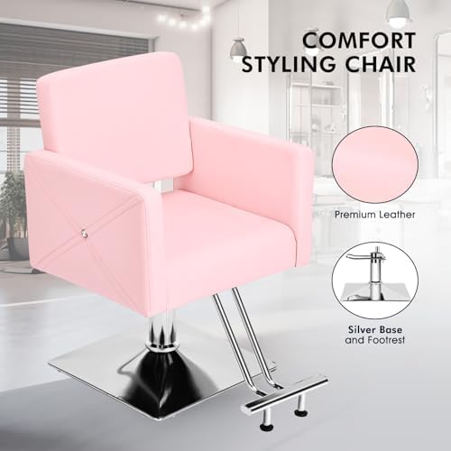 Artist hand Pink Salon Chair for Hair Stylist with Back Cover - Image 4
