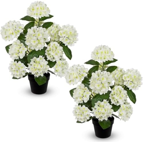 2.2FT White Hydrangea Artificial Flowers Tree 2 Pack Faux Hydrangea Potted by Hollyone