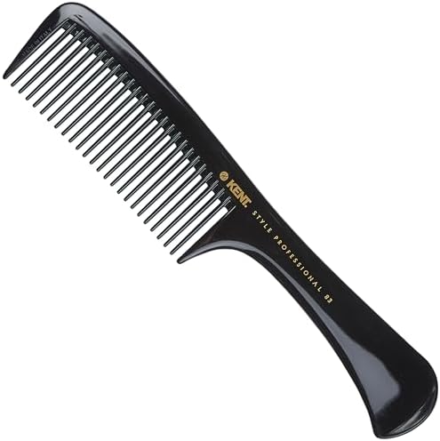 Kent SPC83 Black Salon-Style Barber Comb and Dressing Cutting Detangler with Wide Teeth - Professional Barber Wide Tooth Comb for Styling for Medium and Thick. Ergonomic Grip for Daily Use. by KENT