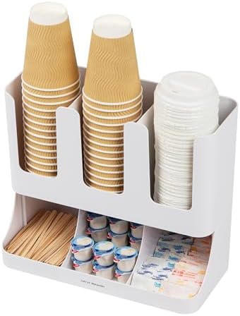 Mind Reader Cup and Condiment Station, Inch Countertop Coffee Bar Organizer with Compartments,Storage Caddy for Cups, Lids & Packets, Plastic,White, 6-Compartment,13" L x 6.4" W x 11.5" H (Pack of 4) - Image 5