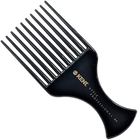Kent SPC86 Black Salon-Style Professional Pick and Barber Comb - Afro Parting Comb for the Care of Curly and Thick Hair - Sleek style comb,Anti-Fatigue with a Rubberized Professional Finish by KENT