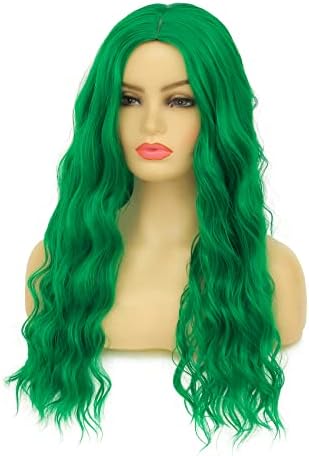 Long Curly Wavy Green Wig for Women Middle Part Costume Cosplay Wig Synthetic Hair Replacement Wig - Image 2