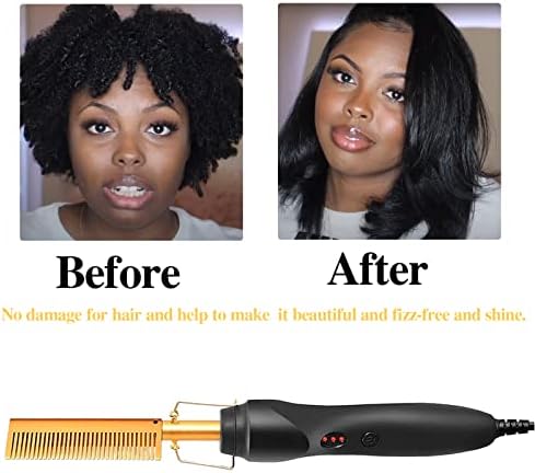 Electric Hot Comb Hair Straightener, Deluxe Electrical Straightening Comb Curling Iron for Natural Black Wigs, Hot Comb Electric for Wigs Pressing Combs with Wig Glue Melting Spray Hair Wax Stick - Image 6