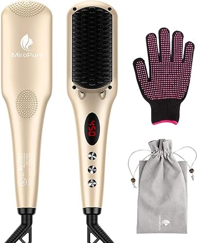 Hair Straightener Brush, MiroPure Ionic Hair Straightener Comb with 16 Temp, Auto-Off & Anti-Scald & Effective Hair Care, MCH Heating Hair Straightening Brush for Women by MiroPure