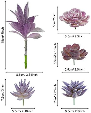 Woohome 15 PCS Artificial Succulent Plants, Purple Fake Succulent, Unpotted Faux Succulent Assortment in Flocked Blue in Different Type for Birthday Home Decor Indoor Wall Garden DIY - Image 3