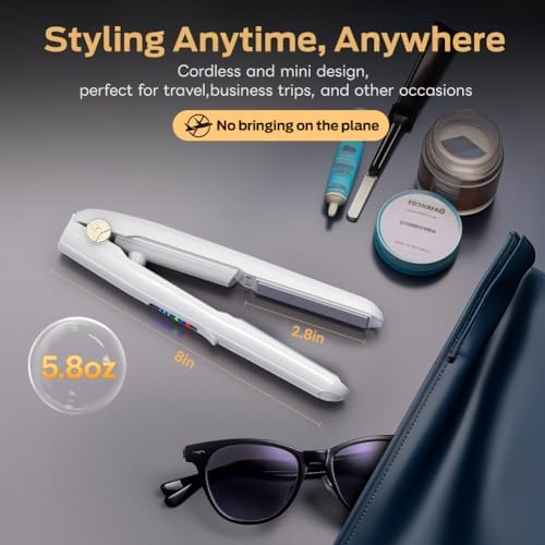 Cordless Hair Straightener and Curler 2 in 1 Ceramic Flat Iron Mini Cordless Portable Travel Hot Tools Straight Curl for Women Men USB Rechargeable with Pouch (White) - Image 6