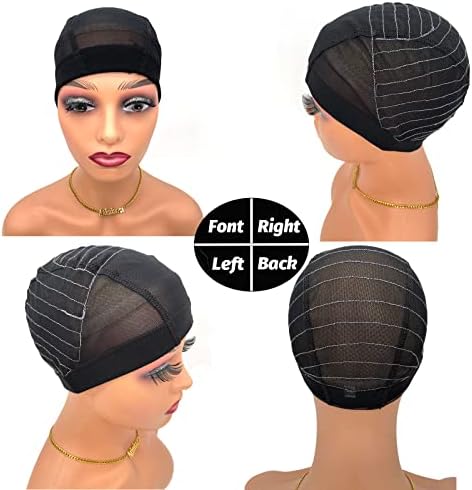 Wig Cap with Guideline Map for Wig Making, Stretchable Mesh Dome Caps with 1 Elastic Band and 4 Wig Combs for Beginners Sewing Wig (Medium: 21"-22", 13 * 4 Frontal) - Image 2