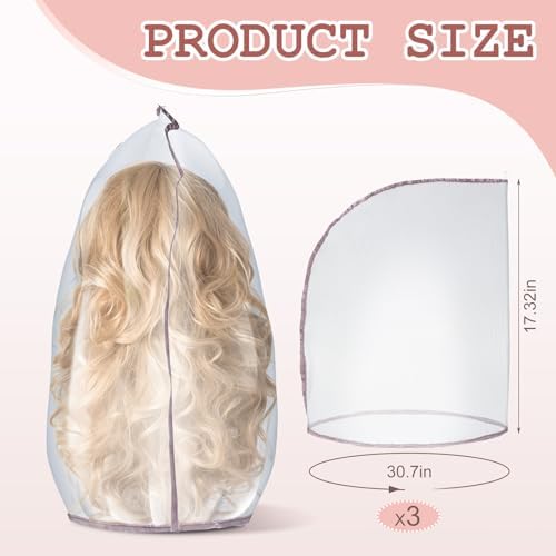 Hillban 3 Pcs Wig Storage Bags Nylon Mesh Wig Case with Hang Loop - Image 2