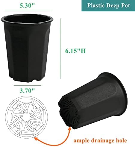 10 Pack 5.30 Inch Black Plastic Deep Nursery and Seedling Pots, Round Planter Container for Transplanting, Cutting, Succulent - Image 2