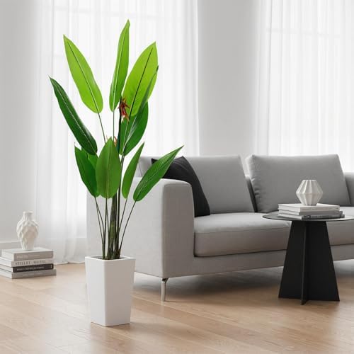 Garvee Artificial Bird of Paradise Plant, 5.7FT Faux Banana Tree in White Tall Planter, Decorative Evergreen Tropical Floor Plant for Living Room, Entryway, Porch, Office - Image 2