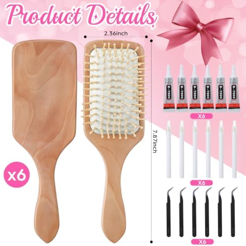 6 Sets DIY Wooden Hairbrush Craft Kit 10" Pearl Shell, Mermaid - Image 2