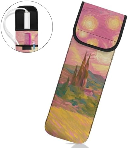 Heat Resistant Neoprene Curling Iron Holder Cover Bag Flat Iron Travel Case for Hair Tools Organizer Bag or Travel Daily Use,Pink Starry Sky 15 x 5 Inches Long-Term Use - Image 2