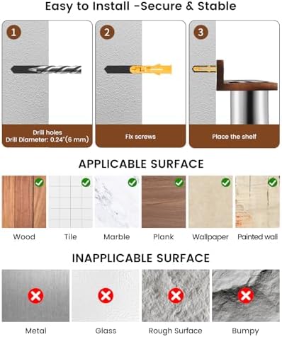 Hair Tool Organizer for Bathroom – Wall Mounted Hair Dryer Holder with Heat-Resistant Cups, Curling Iron & Straightener Rack, Blow Dryer Organizer for Vanity or Wall (Brown) - Image 6