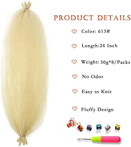 24 Inch Pre-Separated Springy Afro Twist Hair 8 Packs Black Pre-Fluffy Natural Curls are Perfect for Marley Crochet Hair Suitable for Black Women (613#, 24 Inch (Pack of 8)) - Image 2