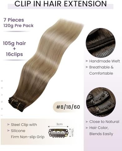 LaaVoo Human Hair Extensions Clip ins Hair Ombree,Easy Installation - Image 2