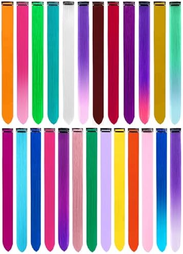 25 PCS Colored Hair Extensions Clip In Synthetic Rainbow Hairpieces by LADYAMZ