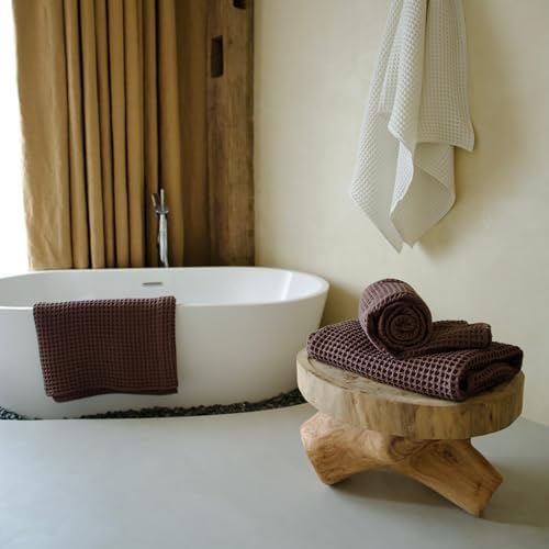 Luxury Organic Japanese Cotton Waffle Bath Towel | Thick, Absorbent, Quick Dry Bathroom Towels for Shower, Sauna, Onsen| Hotel & Spa Quality, Gift-Ready (Dark Cocoa, Hand Towel, 32" x 16") - Image 3
