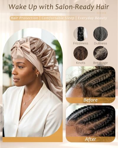 AWAYTR Long Satin Bonnet for Braids - Double Layer Hair Bonnet for Sleeping - Image 4