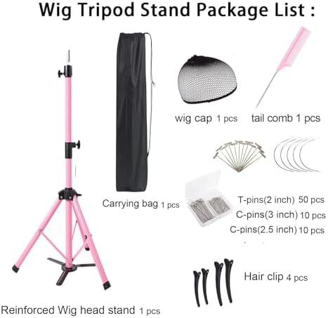 Heavy Duty Head Stand, Reinforced Mannequin Head Stand Tripod, Pink Wig Stand Tripod,Wig Stand for Styling, Adjustable Holder For Wig Making Display (55 inch with pedal) - Image 3