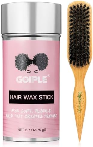 Slick Back Hair Brush & Wax Stick Set for Slick Back Hair – Teasing Boar Bristle Hair Brush for Sleek, Control, Flyaways & Baby Hairs – Wax Stick for Women Sectioning & Smoothing Ponytail Bun by Goiple