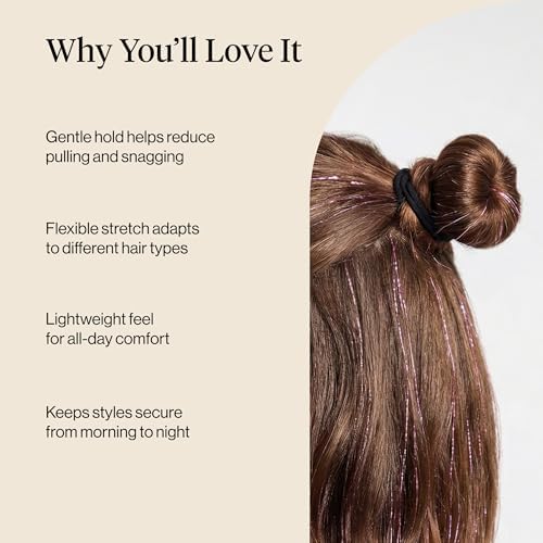 Kitsch Elastic Hair Ties No Damage | Stretchable Hair Bands - Black, 20pcs - Image 3