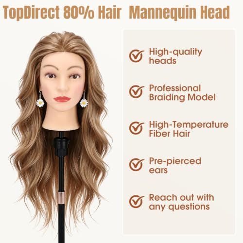 26'' Human Hair Mannequin Head,80% Mocha Brown Real Hair Mannequin Head,Cosmetology Manikin Head Doll Hair Styling Hairdressing Practice Training Wig Head with Clamp Holder and Tools - Image 6