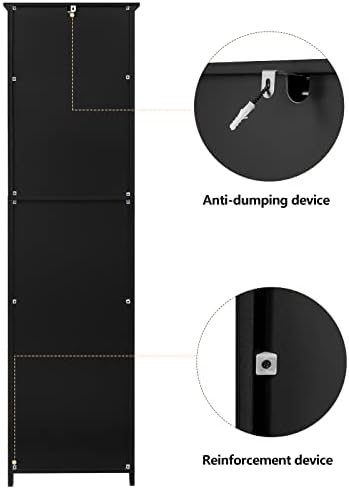 usikey 67'' Tall Storage Cabinet with 4 Shelves & 2 Doors, Bathroom Cabinet with 1 Drawer, Narrow Storage Cabinets for Bathroom, Living Room, Home Office, Black - Image 7