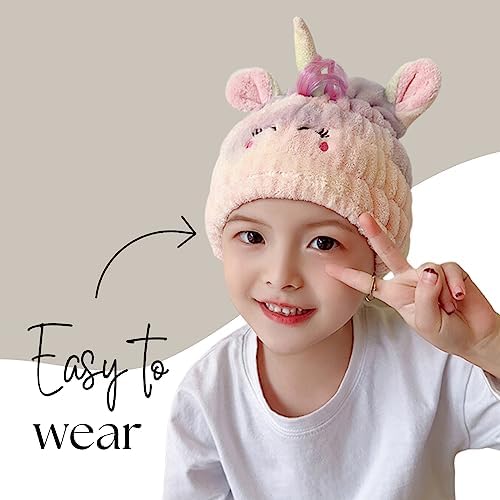 Microfiber Hair Towel Wrap for Kids, Unicorn Toddler Quick Drying Cap - Image 2