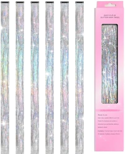 Leuceiy Hair Tinsel Clip in,Hair Accessories Tinsel Hair Extensions for Girls Pack of 6 Pcs 20 Inch,Fairy Hair Tinsel Kit,Heat Resistant New Years Festival Party by HOME
