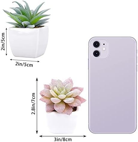 FUNARTY 5pcs Artificial Succulent Plants, Small Fake Desk Plants Mini Succulents Indoor for Shelf Living Room Bedroom Windowsills Office Home Decoration (Include White Ceramic Pots) - Image 2