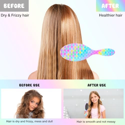 Kids Hair Brush Girls, Toddler Wet Dry Detangling Hair Brush for Curly Thick Hair Pain-Free Comb Girls Kids Women Unicorn Mermaid - Image 3