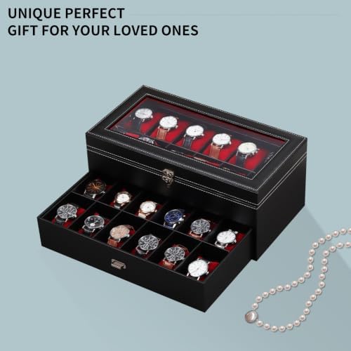 AUTOARK Leather & Velvet 24 Watch Box,Jewelry Display Drawer,Black,MKAW038 - Image 7