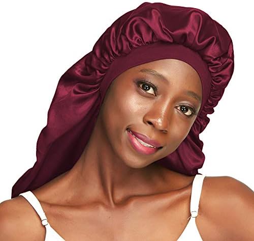 Xtra Long Bonnet Large Sleep Caps for Braids XL Wide Hair Bonnets for Black Women Deep Burgundy - Image 5